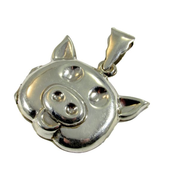Vintage Solid 925 Sterling Silver Pig Piggy Face Locket Pendant, Photo Keepsake - Picture 6 of 8